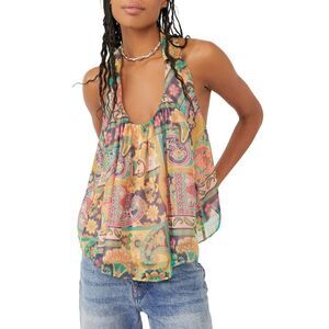 Free People Strawberry Print Halter Tank Top In Retro Combo - L